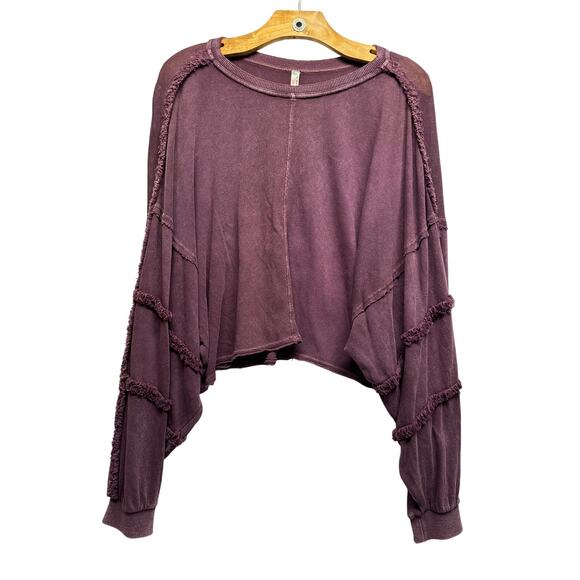 FP Movement by Free People Purple Ruffle Sleeve Cropped Pullover S Oversized - Picture 1 of 9